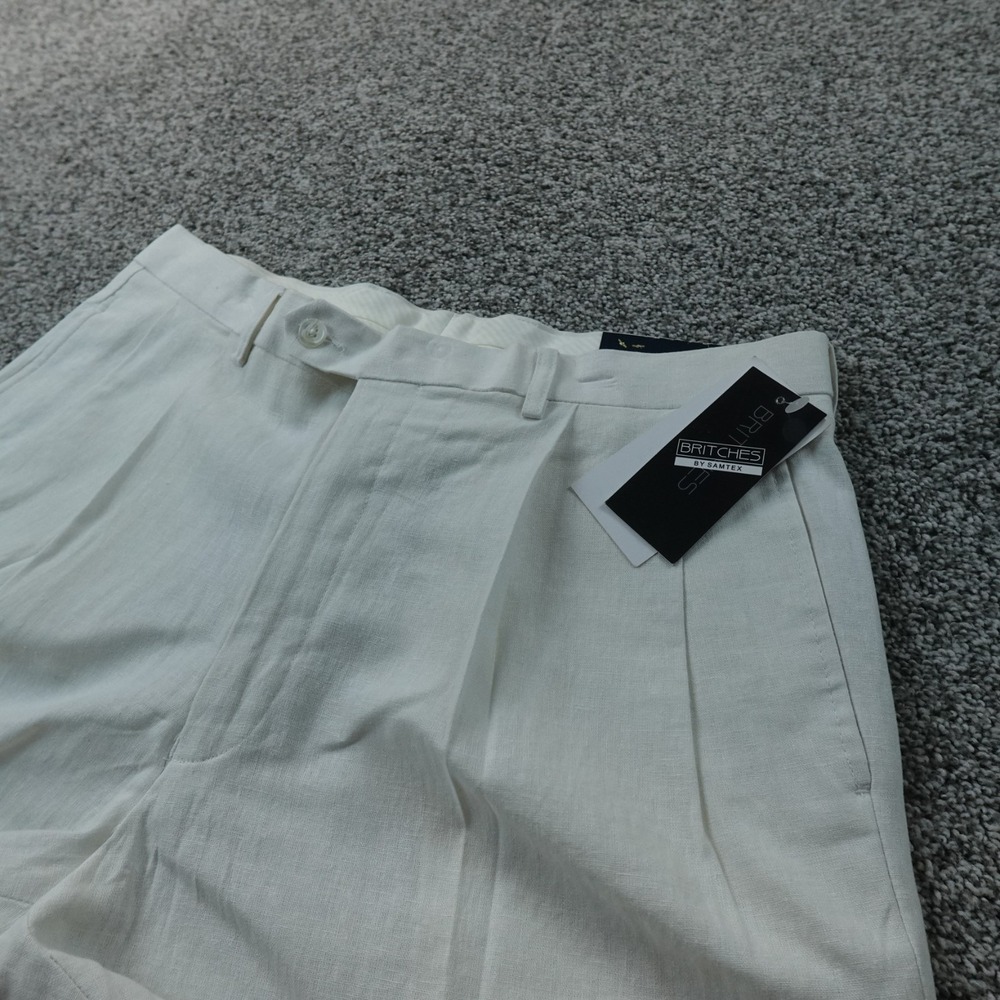 NEW Britches Pants Mens 34X30 White Linen Chino Dress Trouser Pleated Cuffed